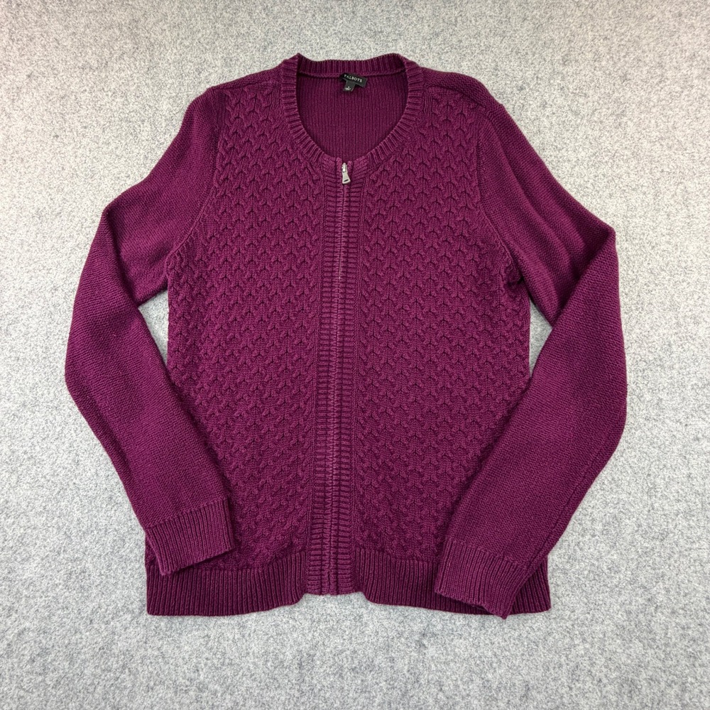 Talbots Womens Plum Purple Cotton Merino Wool Cashmere Zip Front Cardigan Large